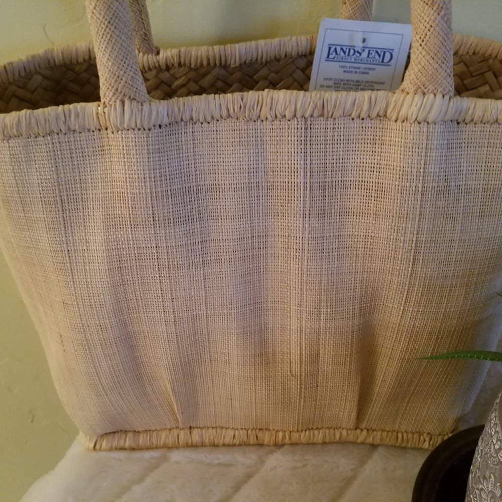 New Lands' End Straw Pattern Tote Bag - Picture 7 of 10
